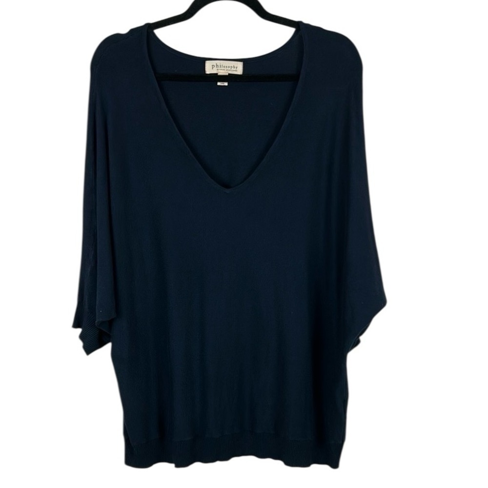 Philosophy Casual Minimalist V-Neck Long Sleeve Rayon Blend Sweater 2X Deep Blue